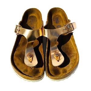 Birkenstock Womens Sandals Cork Footbed Buckle Slip On Metalic Pink Size 37 / US